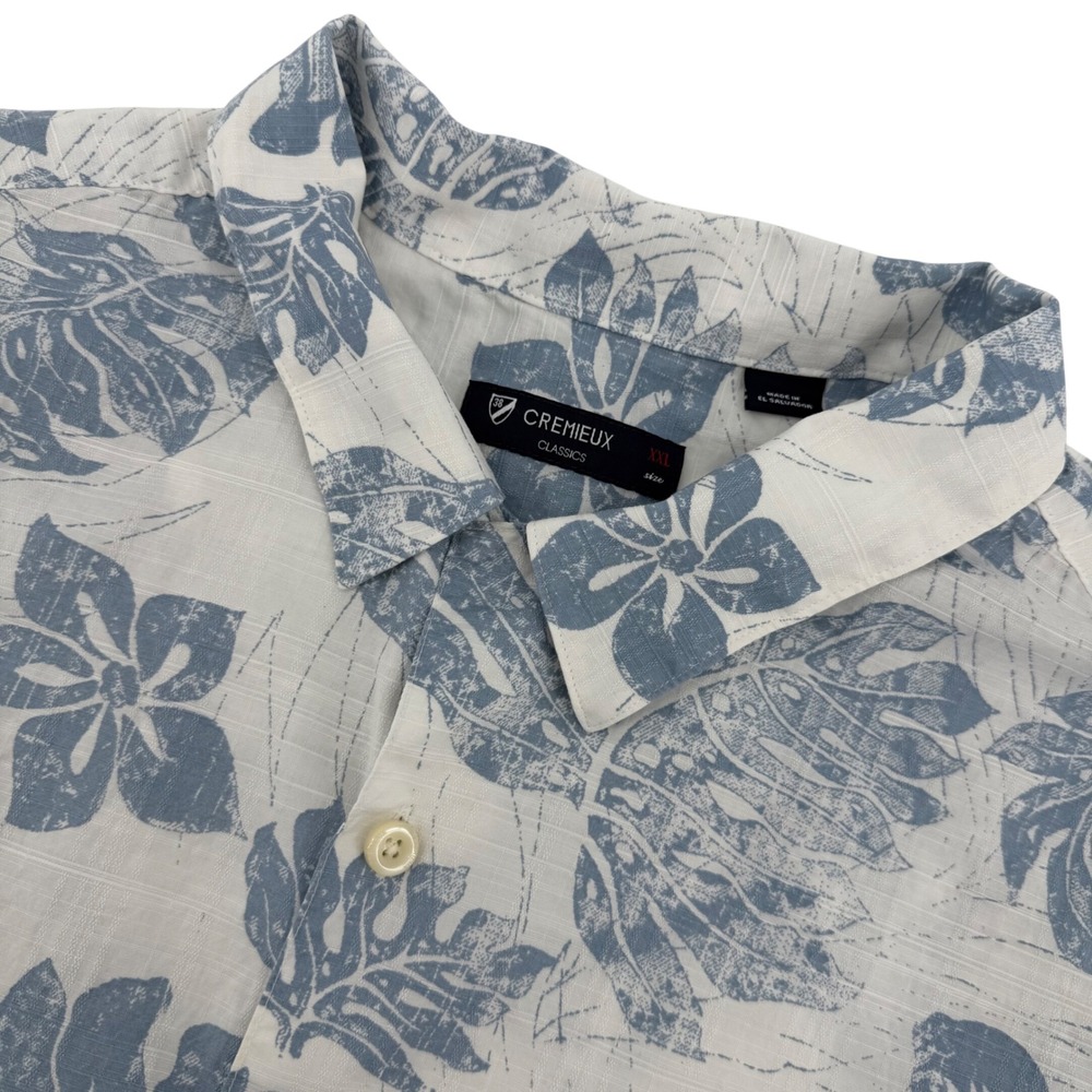 Cremieux Button Down Shirt Mens XXL White Blue Tropical Floral Monstera Cotton